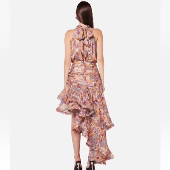 NWT Elliott historical watercolor print high neck asymmetrical gown dress size s - Picture 2 of 6